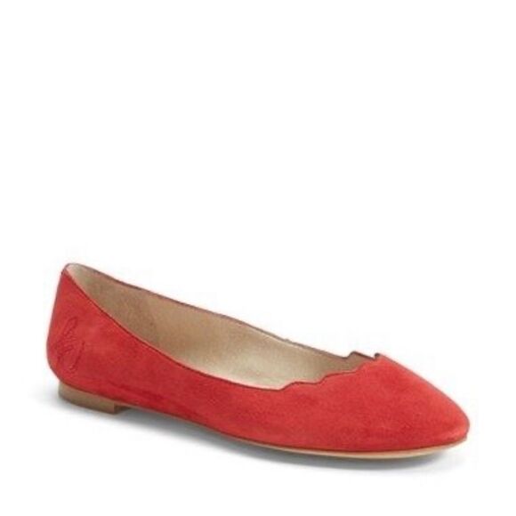 Sam Edelman Alaine Red Suede Scallopped Flats Sz 7.5 - Picture 1 of 10